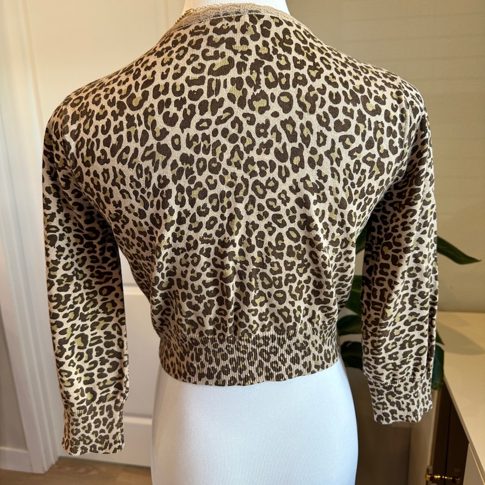 Leopard Print Cropped Cardigan - Tan & Black - Picture 3 of 6